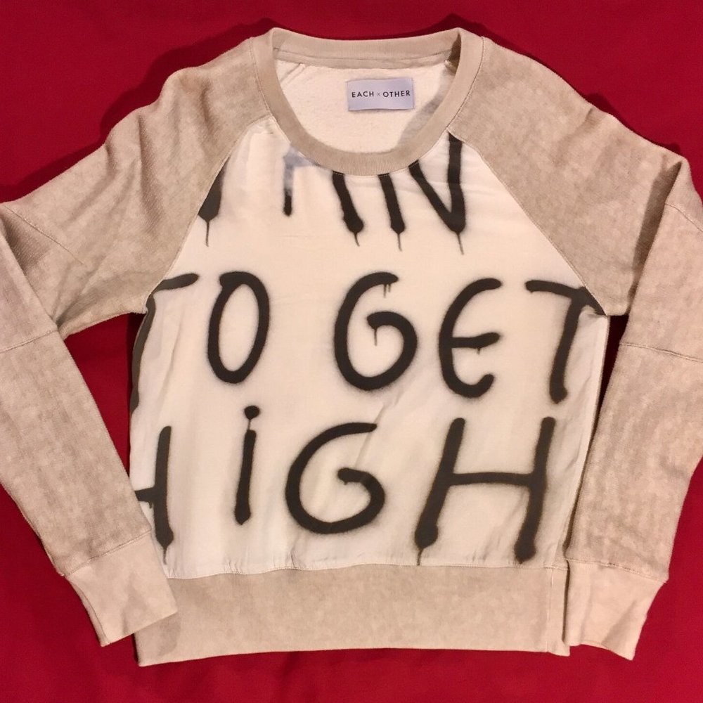 Each x Other Want to Get High Beige Cream Crew Neck Silk Cotton Sweatshirt sz XS